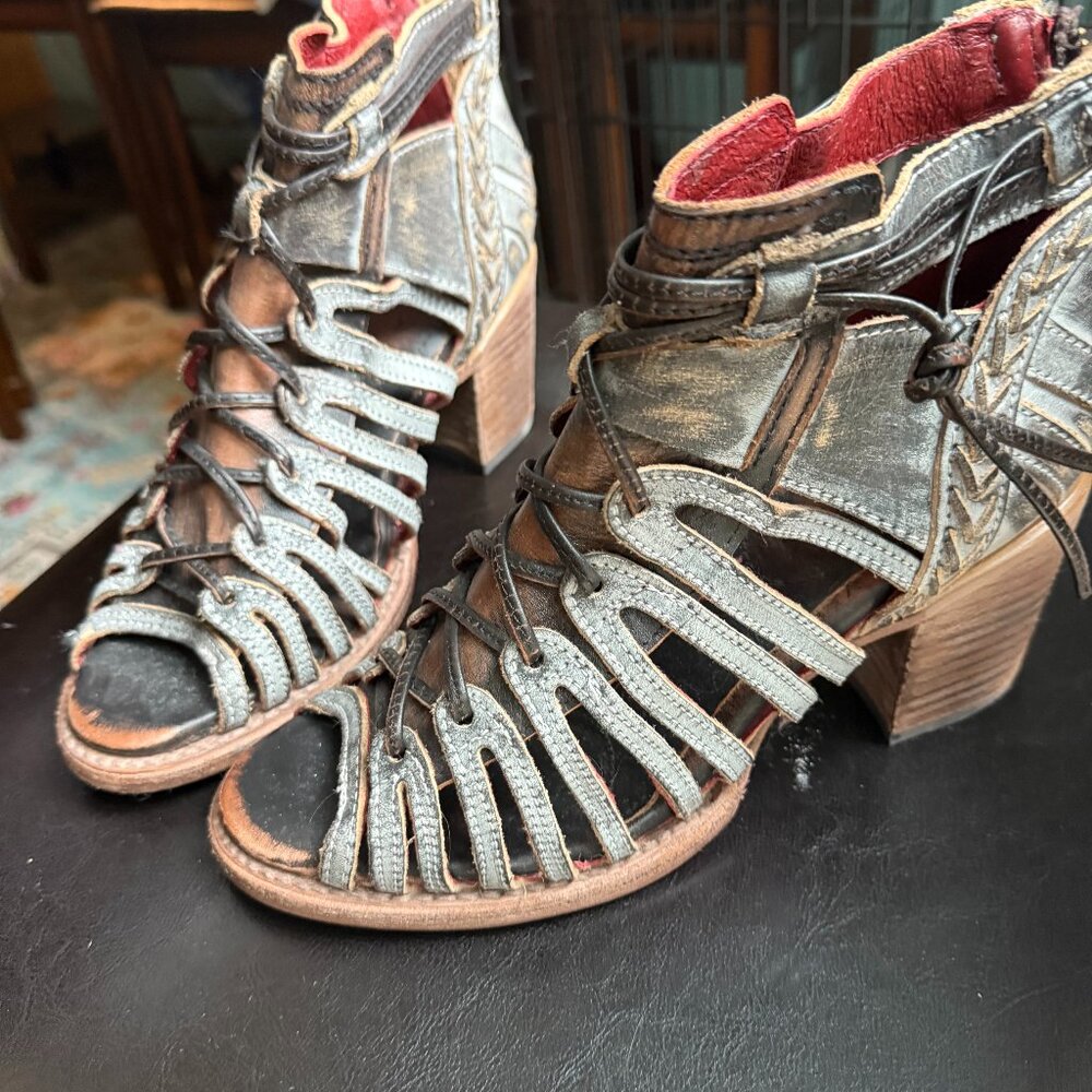 Freebird “Wazee” Heeled Sandals with Lace-Up Design fits like size 9